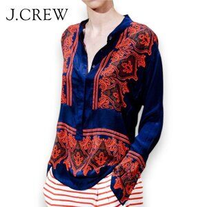 J. Crew 100% Silk Blouse Dervish Tunic Paisley Print Long Sleeve Top | XS‎